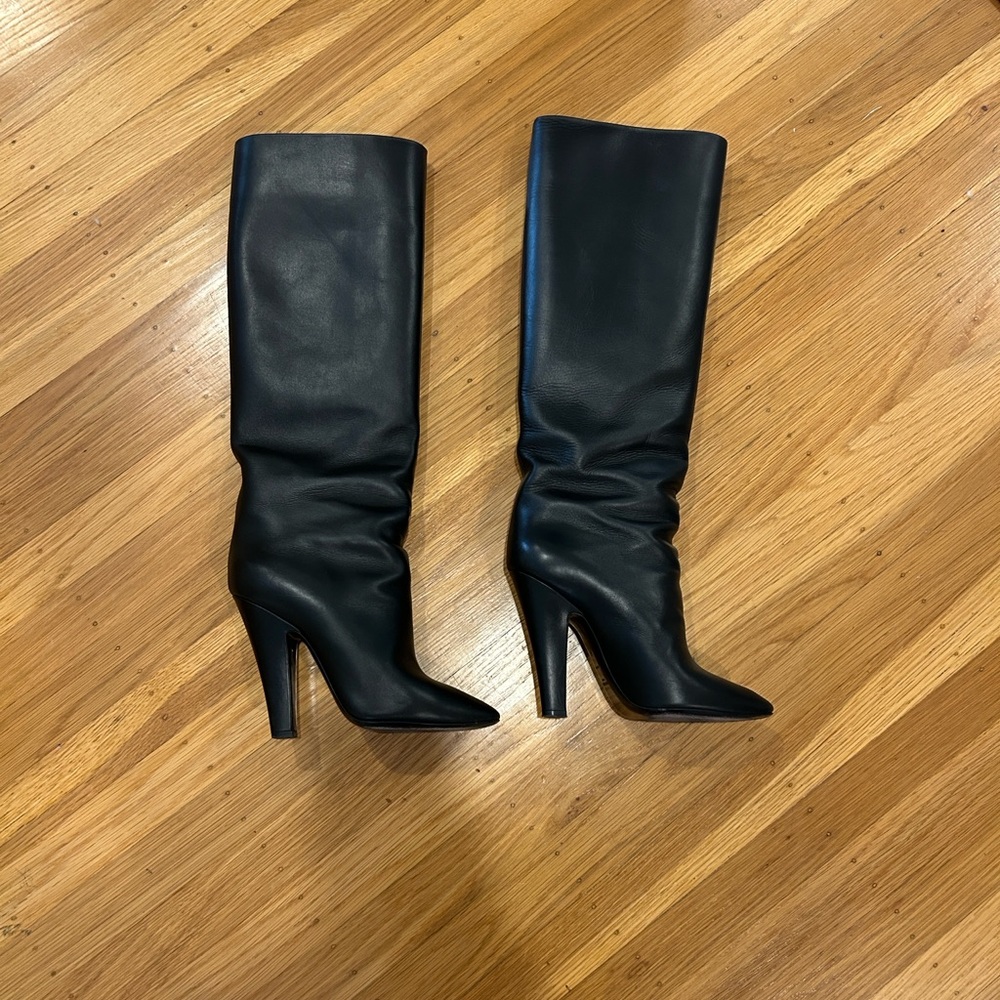 YSL Saint Laurent black leather knee boots size 40